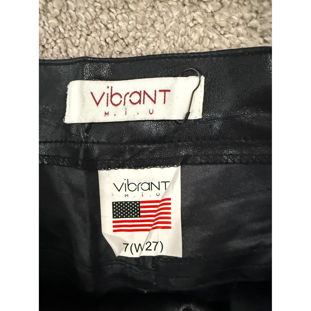 Vibrant M.I.U. Black Faux‎ Leather Flare Pants High Waisted 7 W27 Bell Bottom